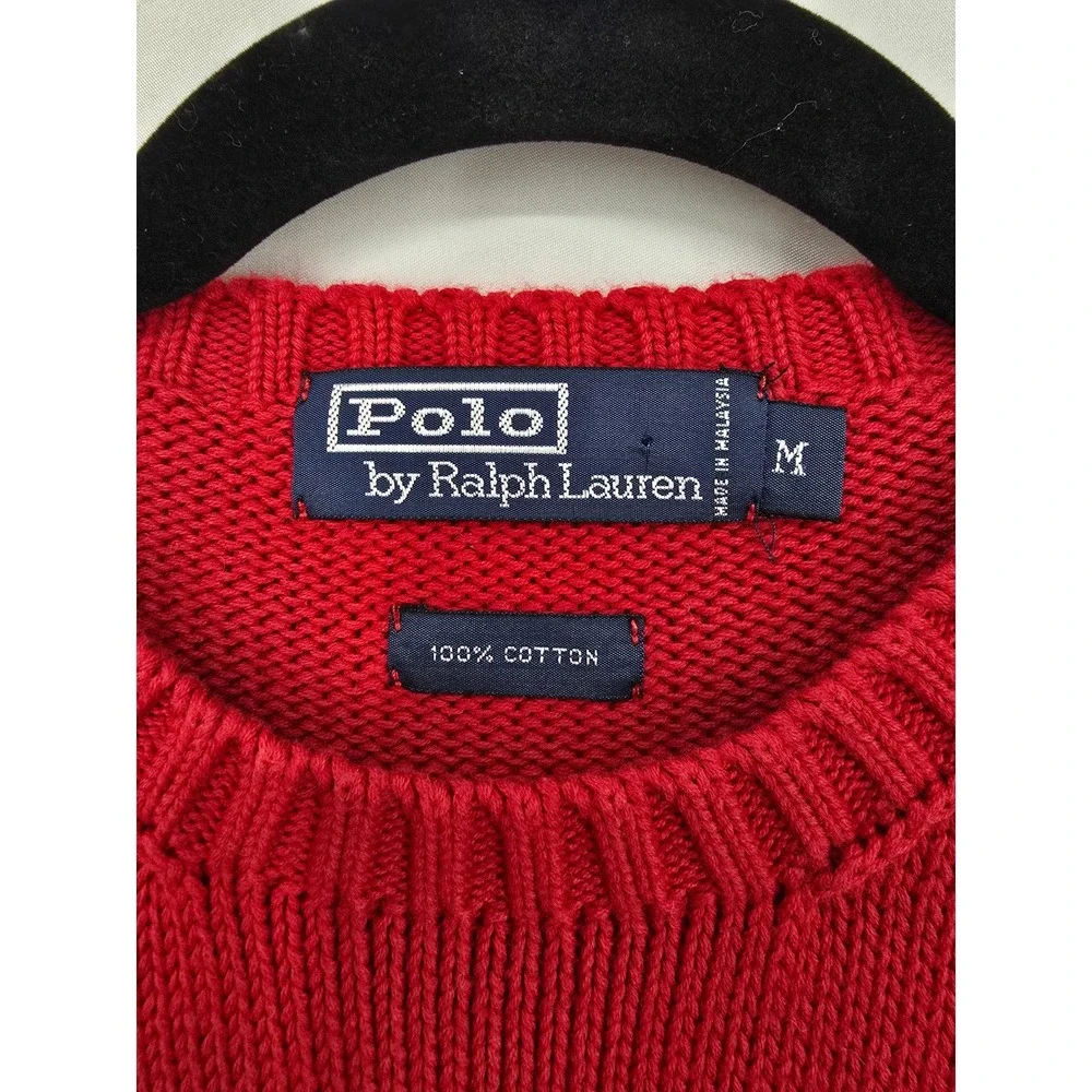 Polo Ralph Lauren Mens Colorblock Striped Cotton Knit Crewneck Sweater Red Blue